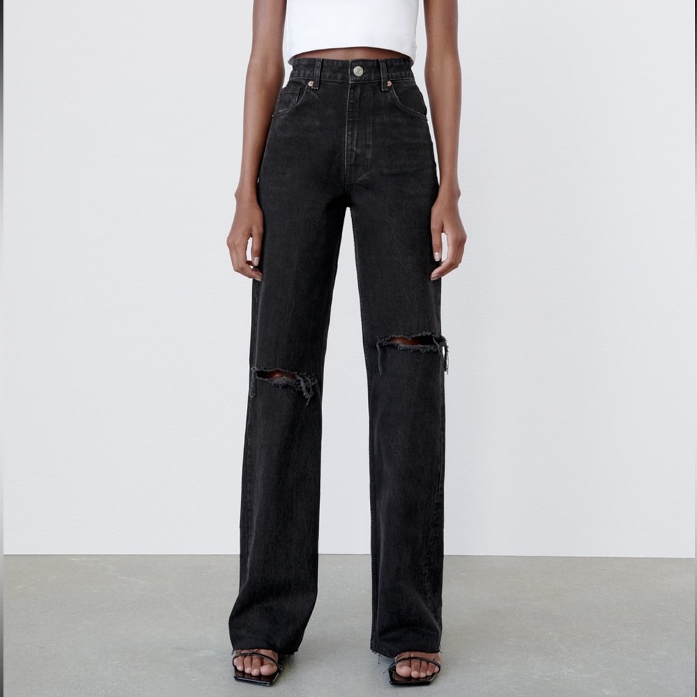 Zara ripped wide leg jeans